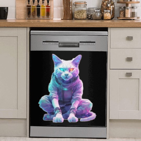 Futuristic Cyberpunk Cat Dish Washer Covers