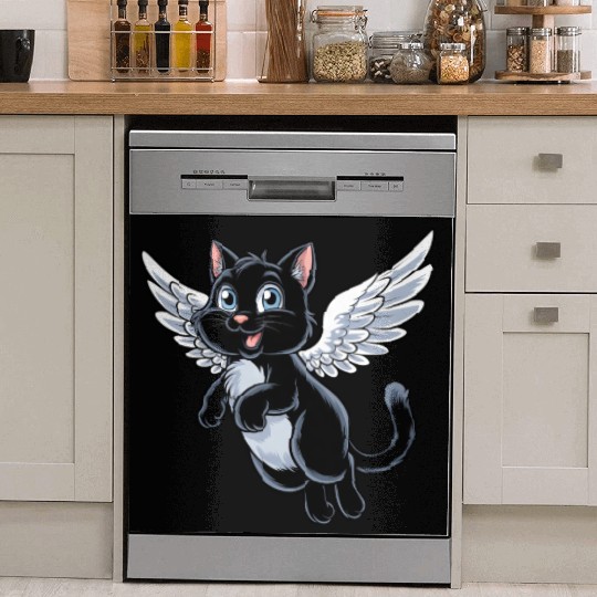 Black Cat with Angel Wings Dish Washer Covers