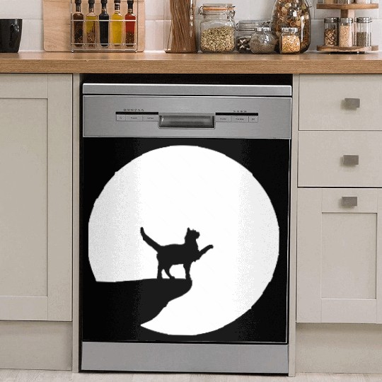 Cat Moon Cliff At Night Werewolf Round Howling Fun Dish Washer Covers