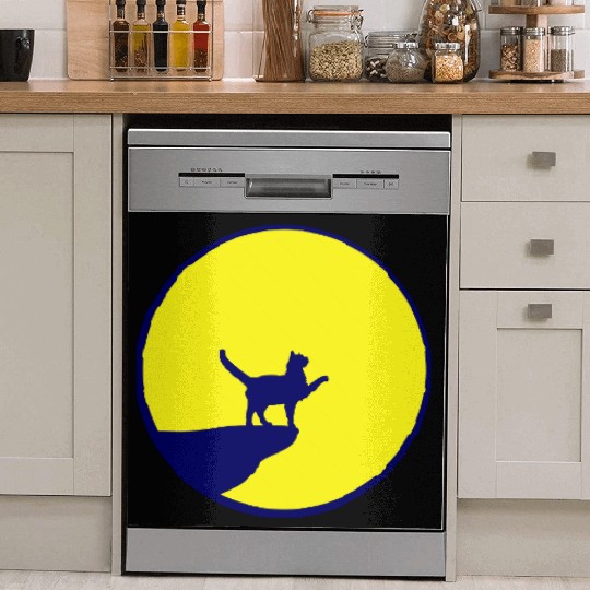 Cat Moon Cliff At Night Werewolf Round Howling Fun Dish Washer Covers