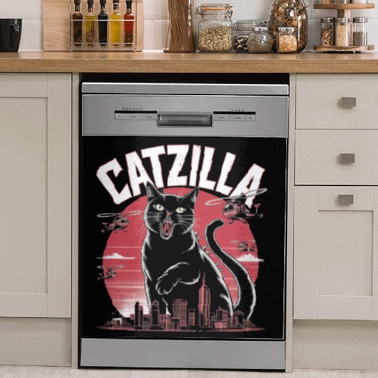 Catzilla Attacks City Design Dish Washer Covers