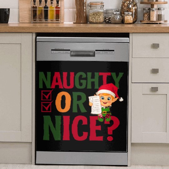 Naughty or Nice Elf Checklist Christmas Fun Dish Washer Covers