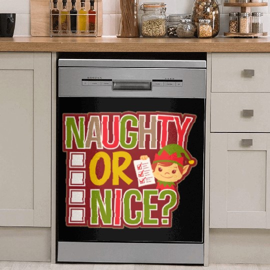 Playful Elf Naughty or Nice Holiday Fun Dish Washer Covers