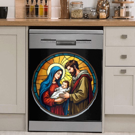 Holy Family Stained Glass Nativity Ar Dish Washer Covers
