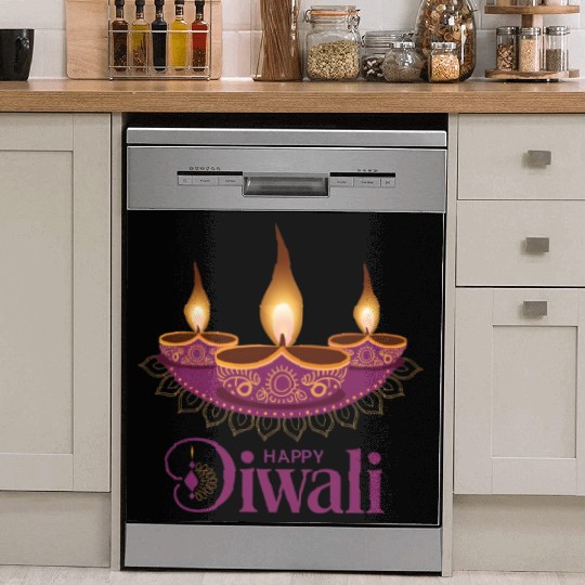 Happy Diwali with Beautiful Diya Lamps Dish Washer Covers
