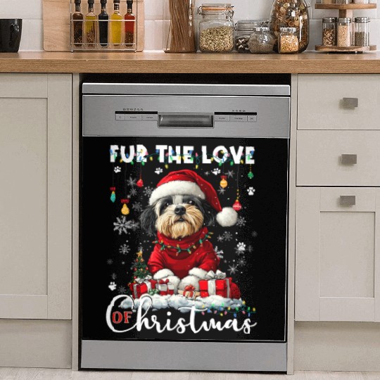 Shih Tzu Christmas Tree Lights Decorations Dog Dish Washer Covers