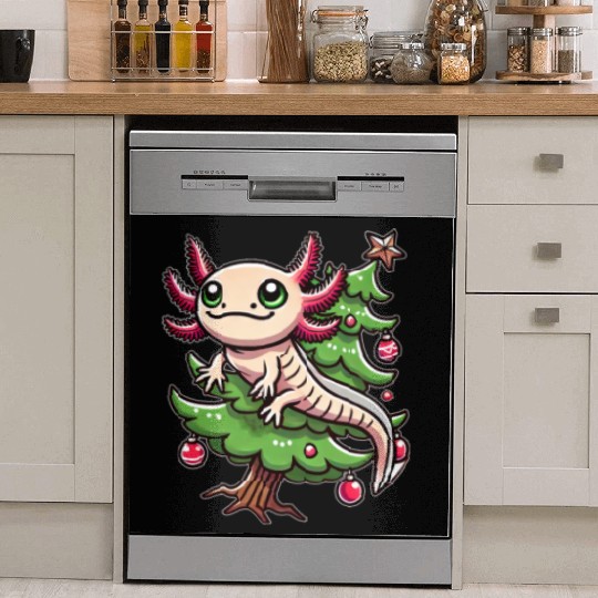 Cute Axolotl Christmas Tree Comic Style Dish Washer Covers