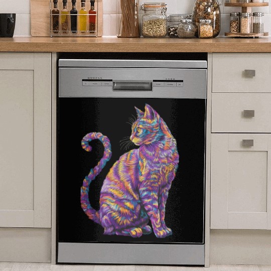 Vibrant Psychedelic Cat - Colorful Feline Art Dish Washer Covers