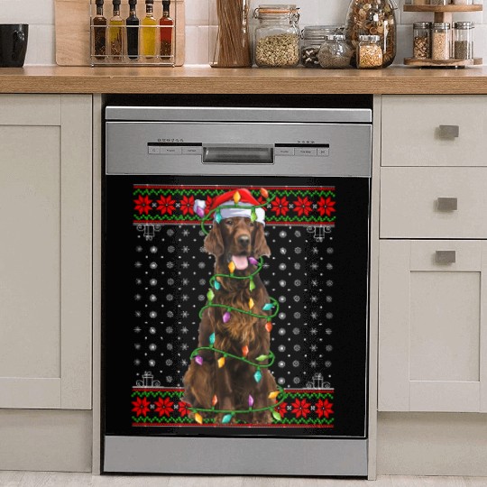 Irish Setter Dog Ugly Christmas Lights Dish Washer Covers