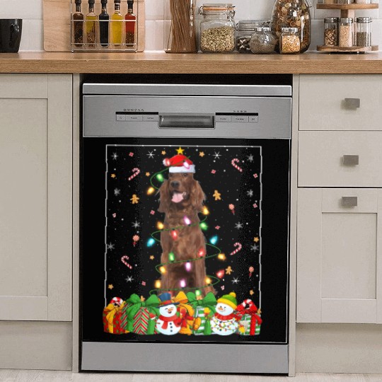 Irish Setter Dog Christmas Lights Dish Washer Covers