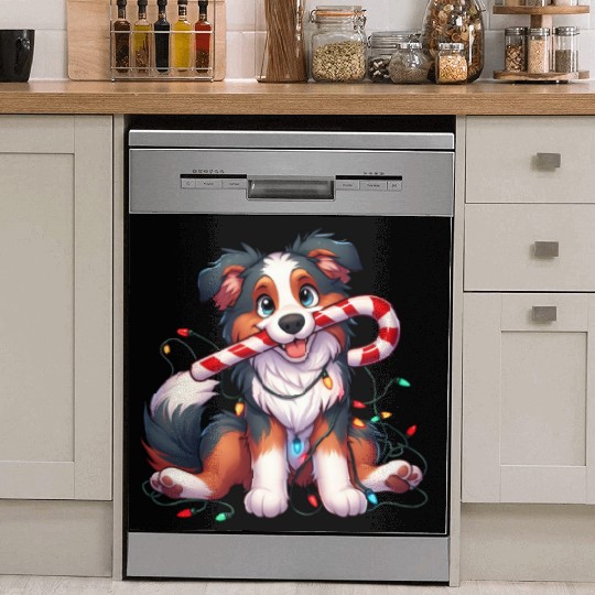 Christmas Dog Australian Shepard Lights Dish Washer Covers