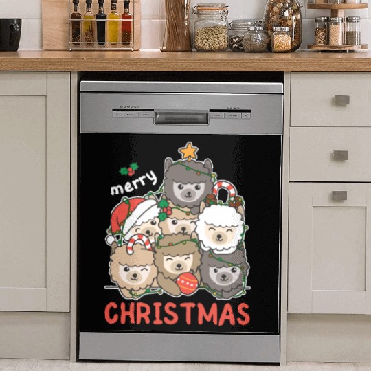 Alpaca Christmas Tree Merry Christmas Dish Washer Covers
