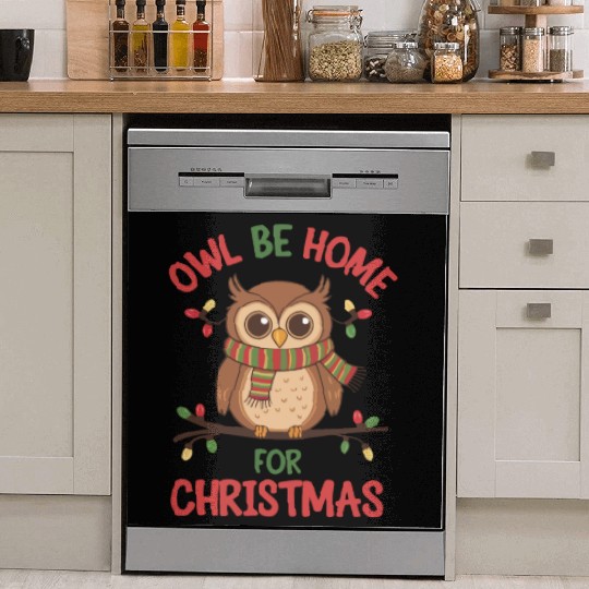 Owl Be Home for Christmas Dish Washer Covers