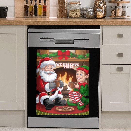 We Deserve This! Santa Claus And Elf Relaxing Dish Washer Covers