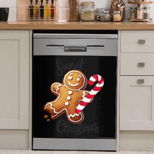 Happy gingerbread man with candy cane Dish Washer Covers