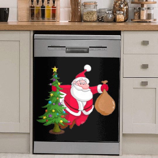 santa with christmas tree Dish Washer Covers