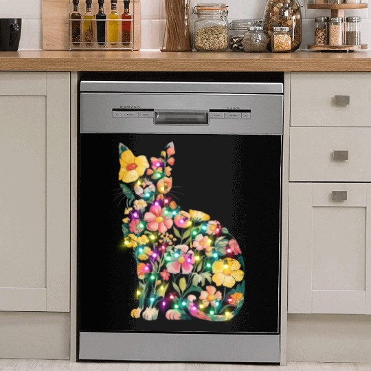 Floral Cat Silhouette nature santa christmas light Dish Washer Covers