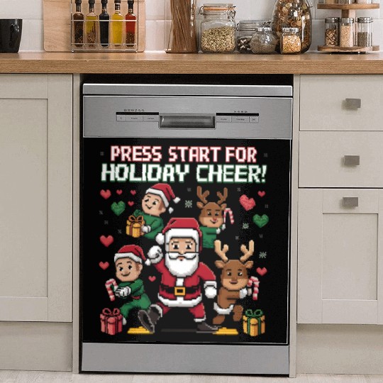 Christmas Typography press start for holiday cheer Dish Washer Covers
