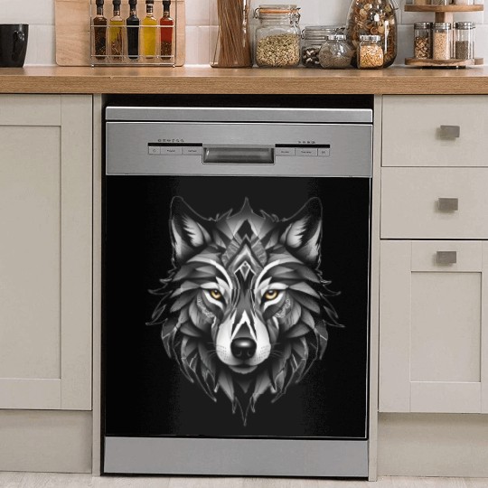 Black and White Geometric Wolf Dish Washer Covers