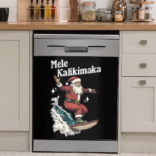Mele Kalikimaka Hawaiian Christmas Surfing Santa Dish Washer Covers