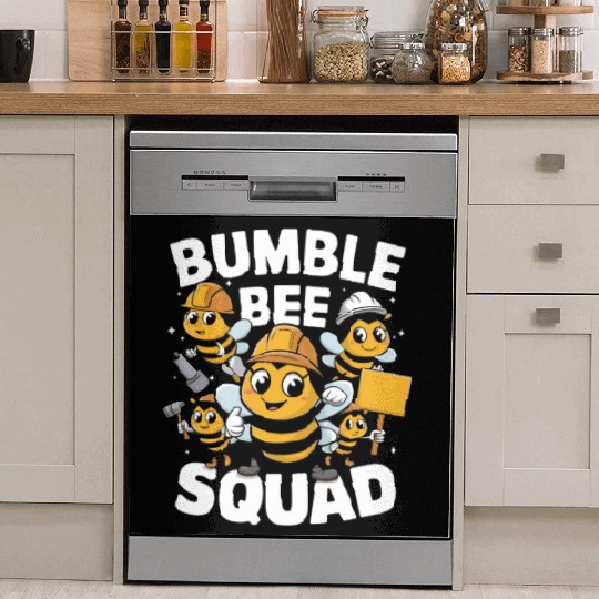 Fun Bumblebee Squad Cartoon Art Dish Washer Covers