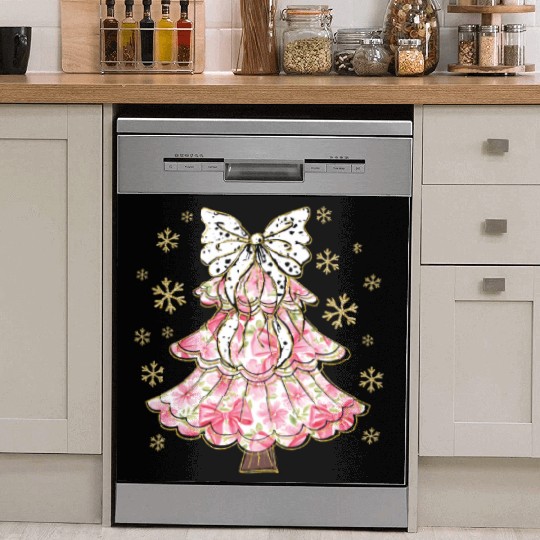 Preppy Pink Coquette Bow Xmas Tree Dish Washer Covers