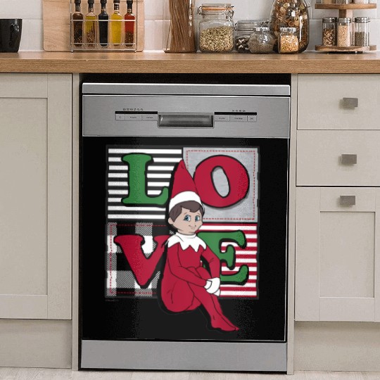 Elf on the Shelf Christmas Love Stacked Plaid Dish Washer Covers
