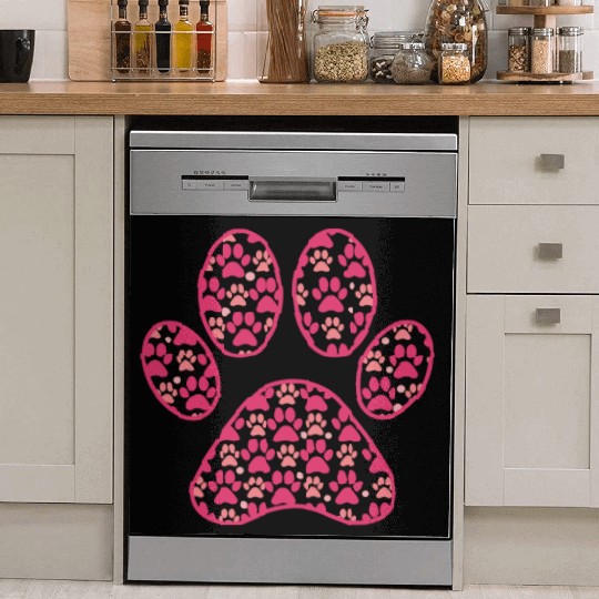 Dog Paw Print Graphic Retro Dog Lover Valentines Dish Washer Covers