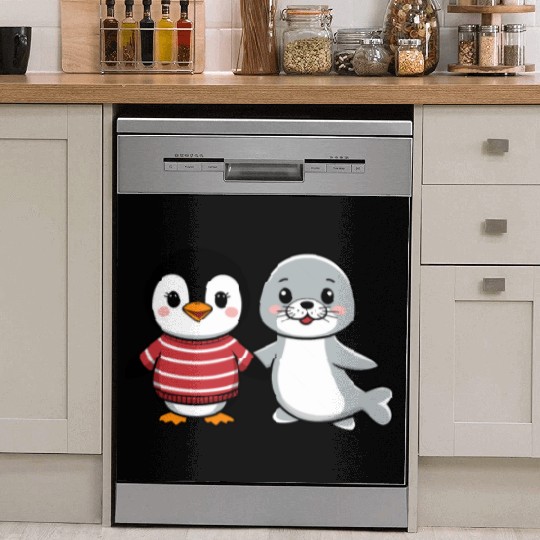 Penguin and Seal Friends holding hands Dish Washer Covers