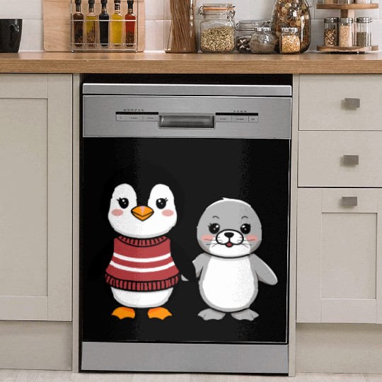 Cute Penguin and Seal Best Buddies Friends Dish Washer Covers