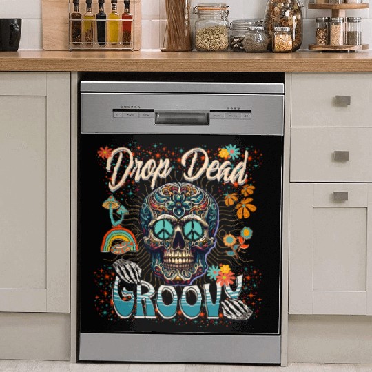 Drop Dead Groovy Psychedelic Skull Dish Washer Covers