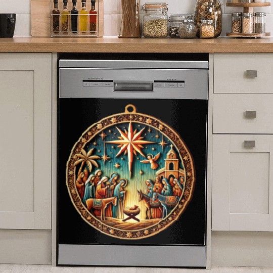 Christmas Nativity Scene Wooden Ornament Dish Washer Covers