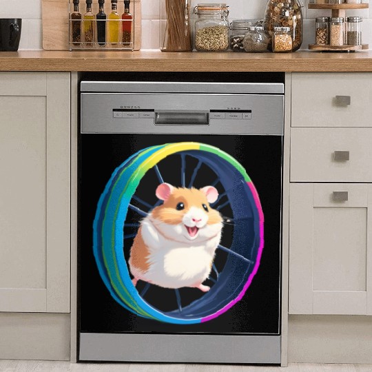 Happy Hamster on Exercise Wheel Dish Washer Covers