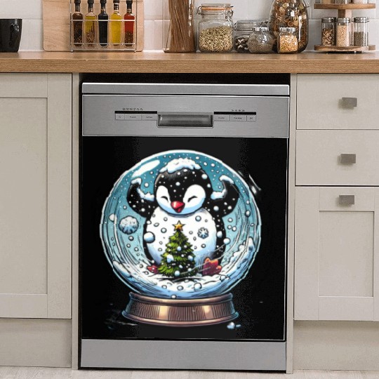 Penguin in a Snow Globe: Christmas Storm & Cheer Dish Washer Covers