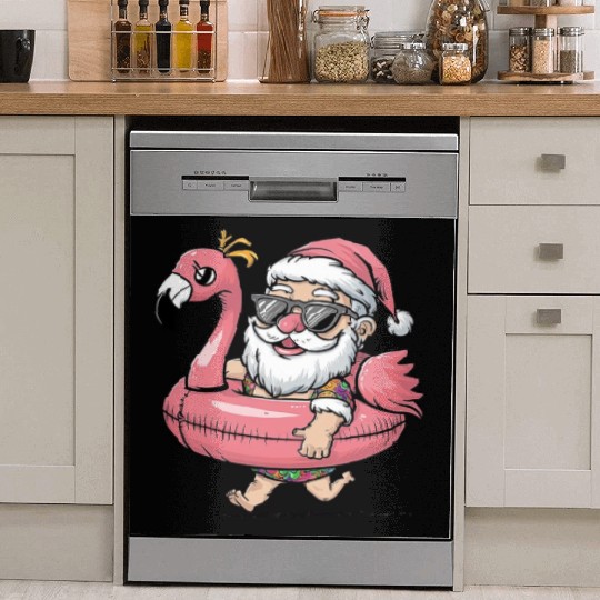 Summer Santa Claus with Flamingo Float Dish Washer Covers