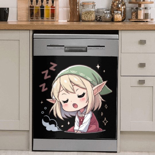 Sleepy Sprite: Cute Elf Napping So Lovingly Dish Washer Covers