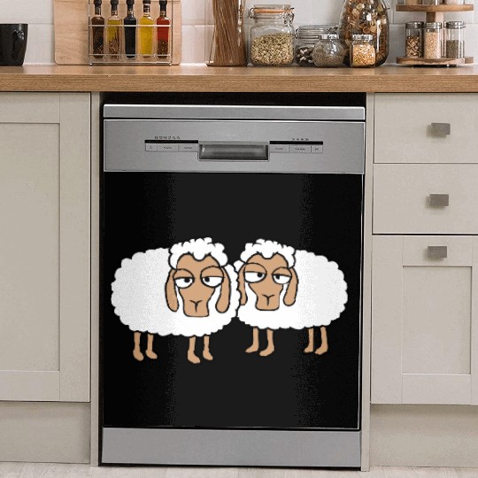 2 Sheep Tired Bored Look Team Sweet Crew Friends Dish Washer Covers