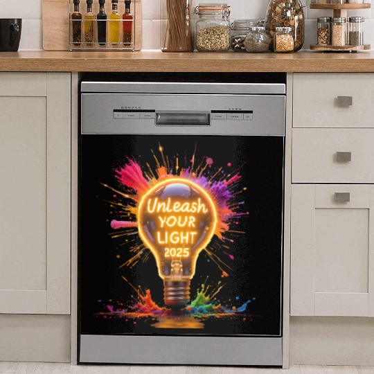A large starburst glowing in neon light with 2025 Dish Washer Covers