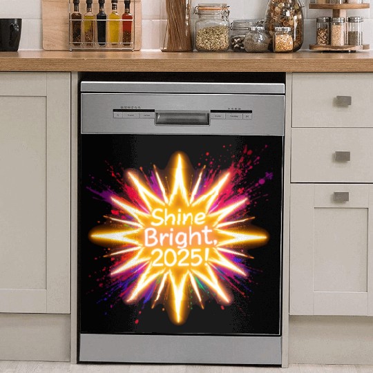 A large starburst glowing in neon light with 2025 Dish Washer Covers