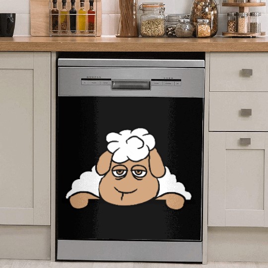 Sheep Tired Bored Behind Fence Wall Sign Looking Dish Washer Covers