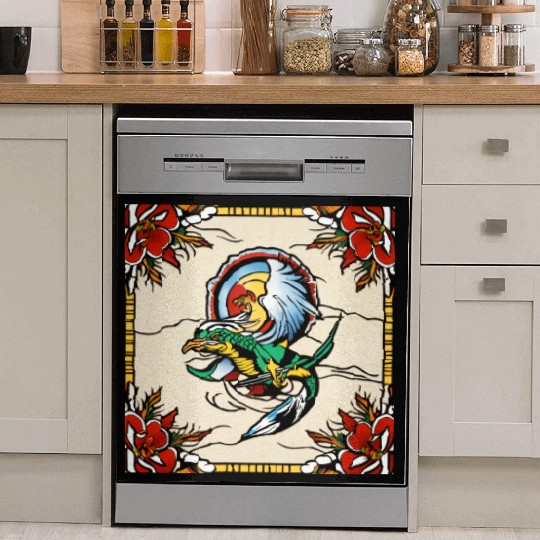 Dragonbird in Stained-Glass Garden" Dish Washer Covers