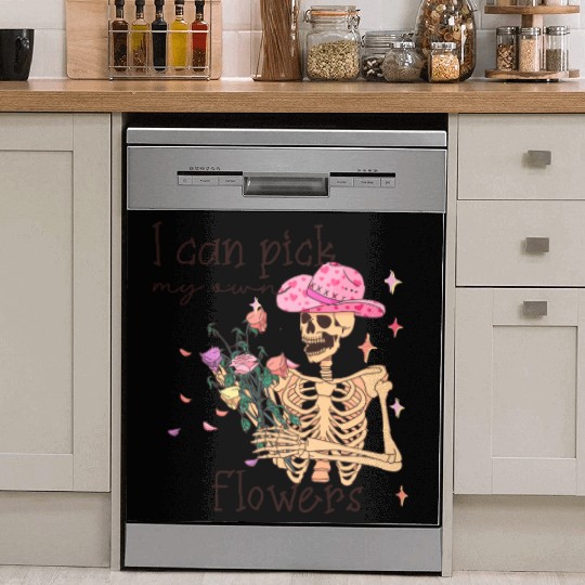 Funny Cowboy Skeleton with Flowers Dish Washer Covers