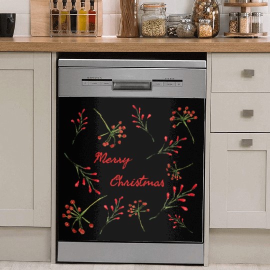 Merry Christmas greeting surrounded by Holly Dish Washer Covers