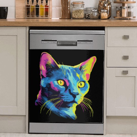 Cat Watercolor Colorful Russian Blue Dish Washer Covers
