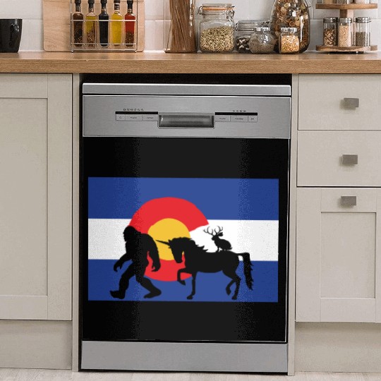 Mythical Creature and Jeep in Colorado Flag Dish Washer Covers