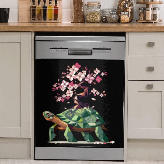 Turtle with blooming cherry blossom bonsai Dish Washer Covers