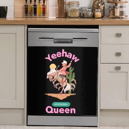 Yeehaw Queen, girl horse riding Dish Washer Covers.