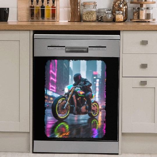 Motorcycle cyberpunk in city Dish Washer Covers