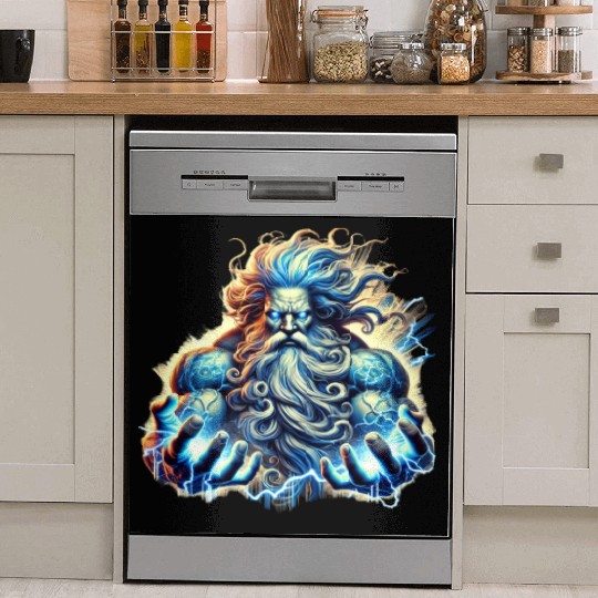 The Greek God Zeus with Lightning Dish Washer Covers