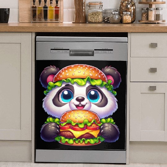 Quirky Panda Burger Funny Fast Food Design Dish Washer Covers